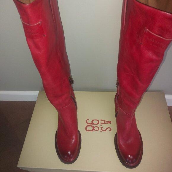 AS98  Knee High Red Italian Leather Boots - Size 38 (7.5/8 US) NWT - Picture 4 of 11